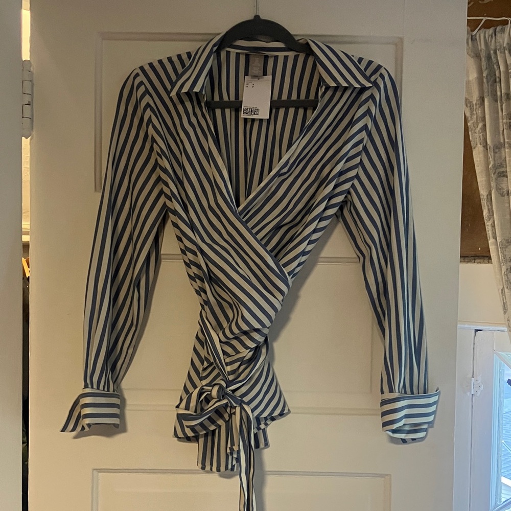 H&M Blue and White Striped Wrap Blouse